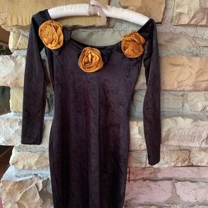 Betsey Johnson Vintage 80’s stretch velvet dress w rosettes